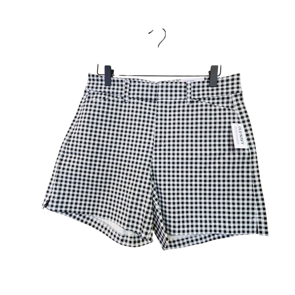 Old Navy Womens High-Rise Pixie Shorts Black & White Gingham Size 8 NWT